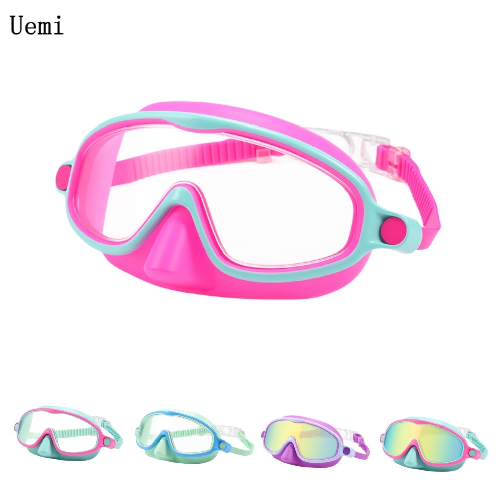 Swim Goggles Anti Fog Uv - แว่นตาว่ายน้ำสำหรับเด็กพร้อมที่ครอบจมูก ป้องกันรังสียูวี ป้องกันการแตก มองเห็นได้กว้าง ป้องกันฝ้า หน้ากากดำน้ำสำหรับเด็กอายุ