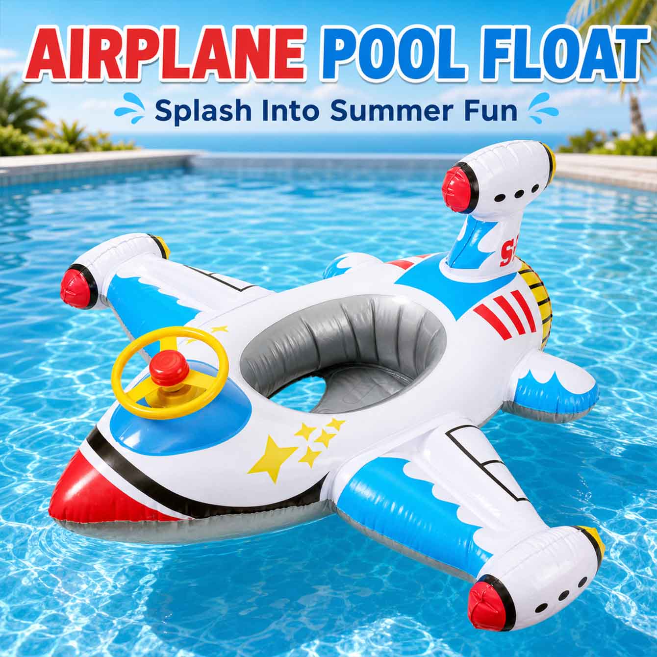 Pool Float Ring Inflatable - ห่วงยางรูปเครื่องบิน 1 ชิ้น ของเล่นเป่าลมสำหรับสระว่ายน้ำ ห่วงยางนั่งเล่นกลางแจ้ง