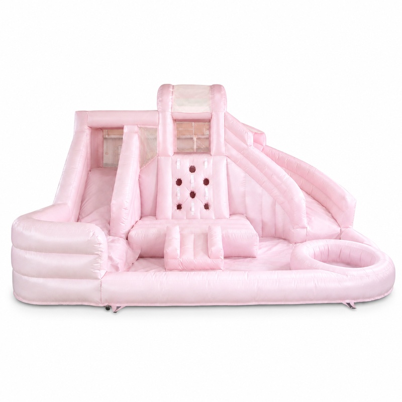 Water Slide Inflatable - สไลเดอร์สระน้ำเป่าลมเชิงพาณิชย์พร้อมเครื่องเป่าลม สีชมพู น้ำเงิน วัสดุผ้าใบพีวีซี สำหรับงานปาร์ตี้ อีเวนต์