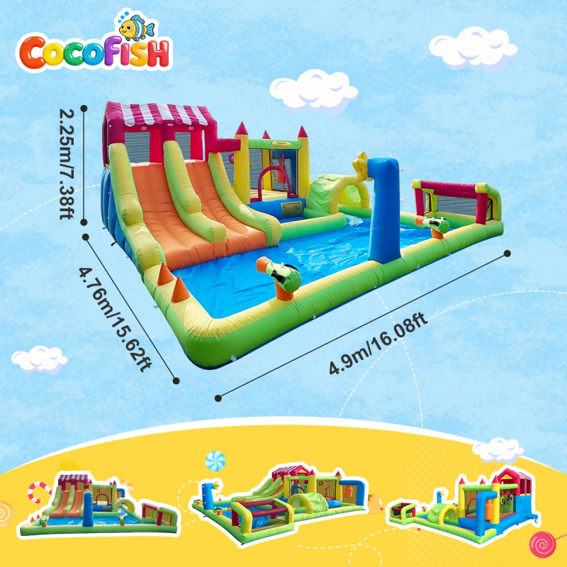 บ้านลมเป่าลมธีมงานรื่นเริงสวนน - Water Slide Inflatable บทวิจารณ์และราคา